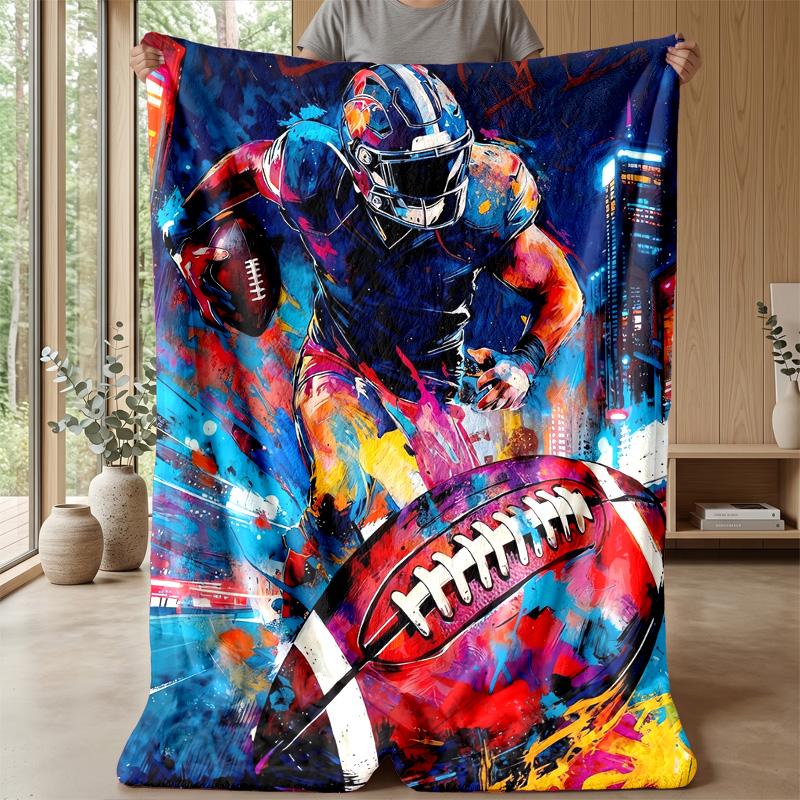 American Football Action Blanket Personalized Name Flannel Blanket Soft Cozy Plush Throw for Sofa Bed Lightweight Home Decor