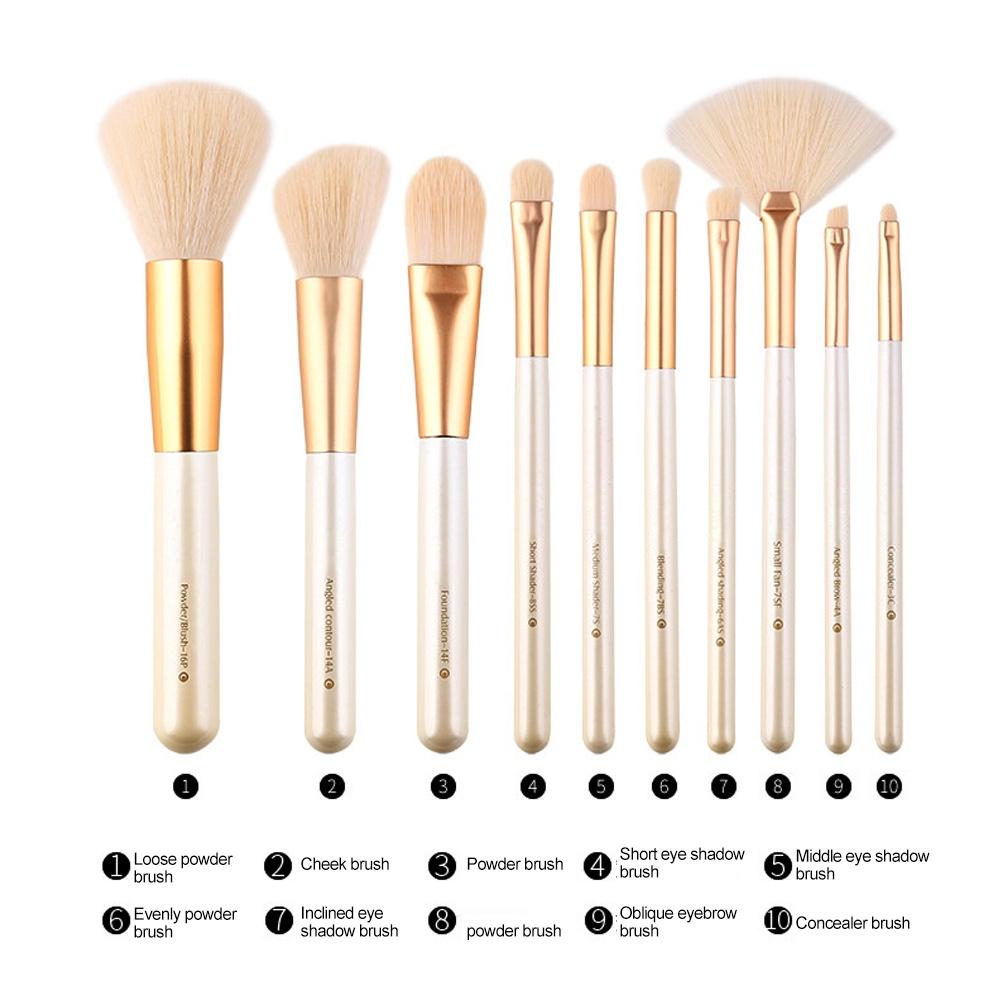 ZOREYA 10pcs Pearl White Portable Professional Makeup Blending Brushes Set with Storage Bag