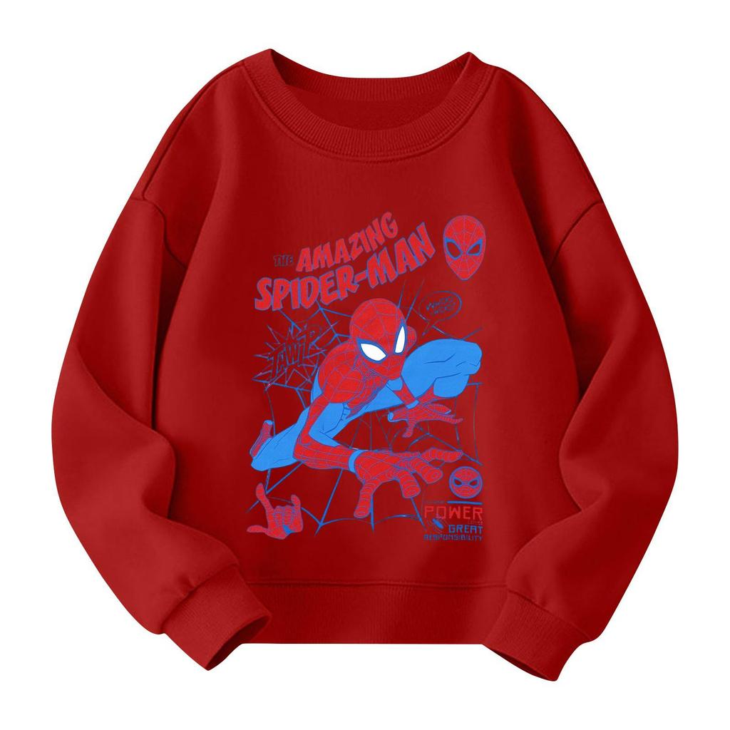 Boys and girls round neck plus velvet pullover printed top sweatshirt