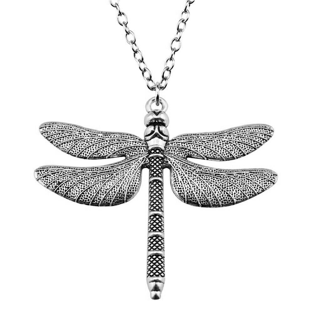 Openwork Dragonfly Pendant Necklace Insect Nature Boho Jewelry 45cm or 70cm long chain