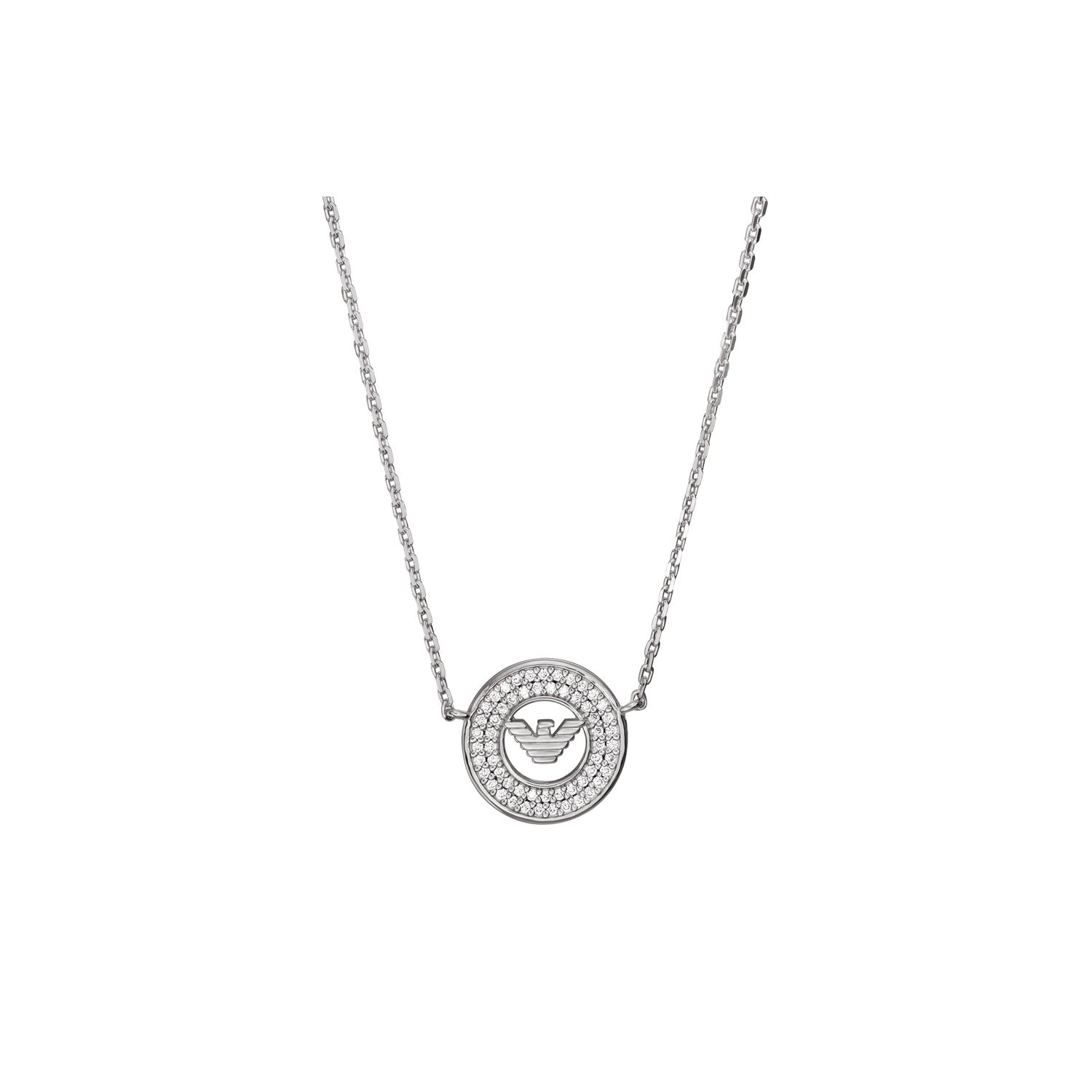 Emporio Armani Ferris Wheel Circular Ring Eagle Logo Zircon Necklace Women necklace Silver EG3585040 Basic Packaging-Box