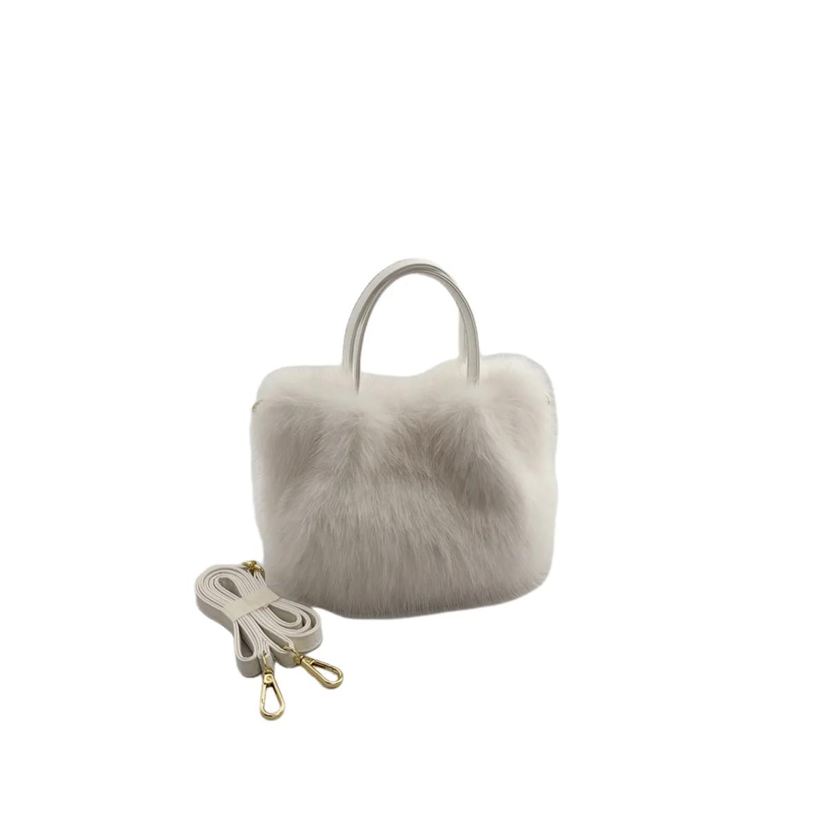 

Elegant Faux Fur Women s Handbags Winter Soft Plush Ladies Shoulder Bag Furry Small Messenger Bags Solid Color Female Tote Purse