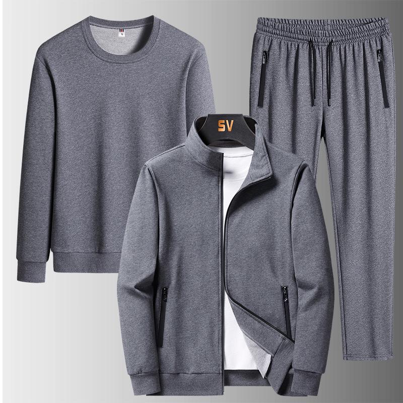 

Men s Autumn/Winter Warm Sportswear: Fashionable Three-Piece Casual Suit for Middle-Aged and Elderly 4XL серый