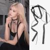 Black White Lace Necklace Versatile Long Ribbon and String Layered Clavicle Chain Choker for Woman Daily Wear Neck Decor Jewelry