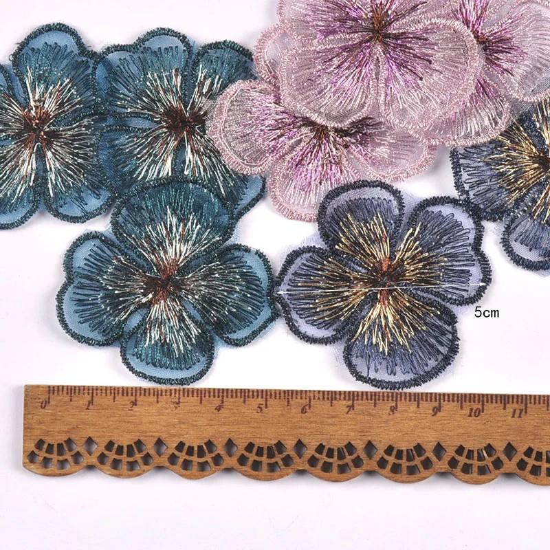 10 Pcs Pink Dark Blue Embroidered Lace Flower Patches Applique Cothing Patches Decorative Accessories