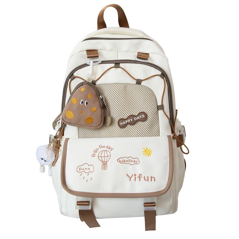 i Embroidery schoolbag for girls Junior high school students Going out Large capacity backpack Versatile junior high school student schoolbag Backpack With pendant белый