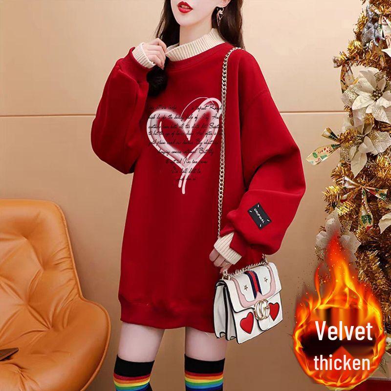 La Chapelle Women's Heart Letter Print Faux Two-Piece Half-High Collar Sweatshirt