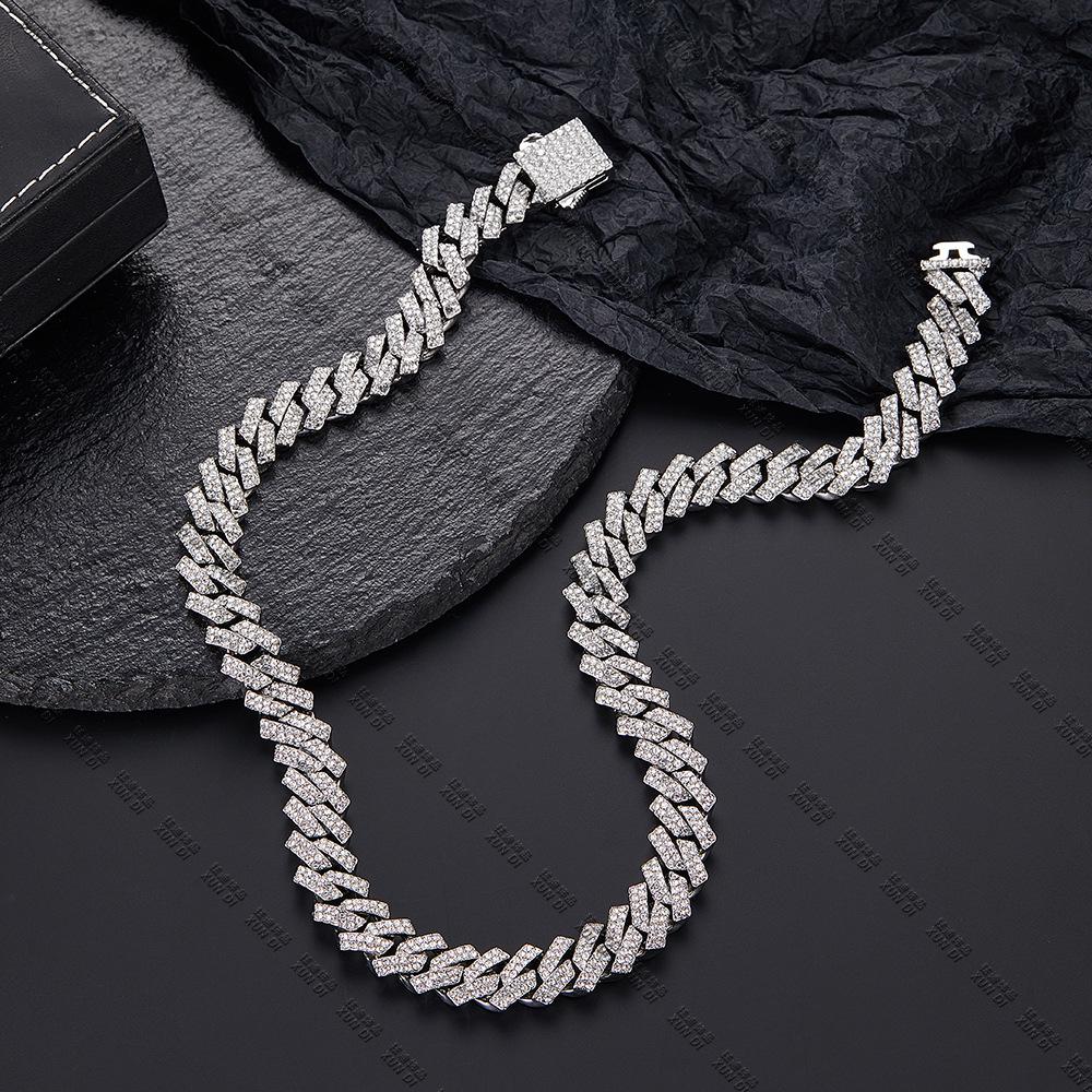 12mm Cuban Chain Rhinestone Hip-Hop Necklace – High-Quality, Versatile Design.