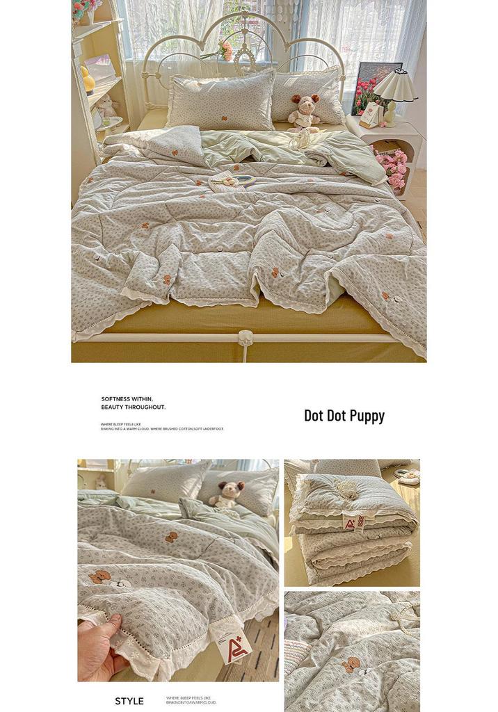 Pure Cotton Lace Summer Quilt Set - Free Shipping, Machine Washable, Available In Single and Double Sizes for Spring, Autumn, or Thin Summer Use.