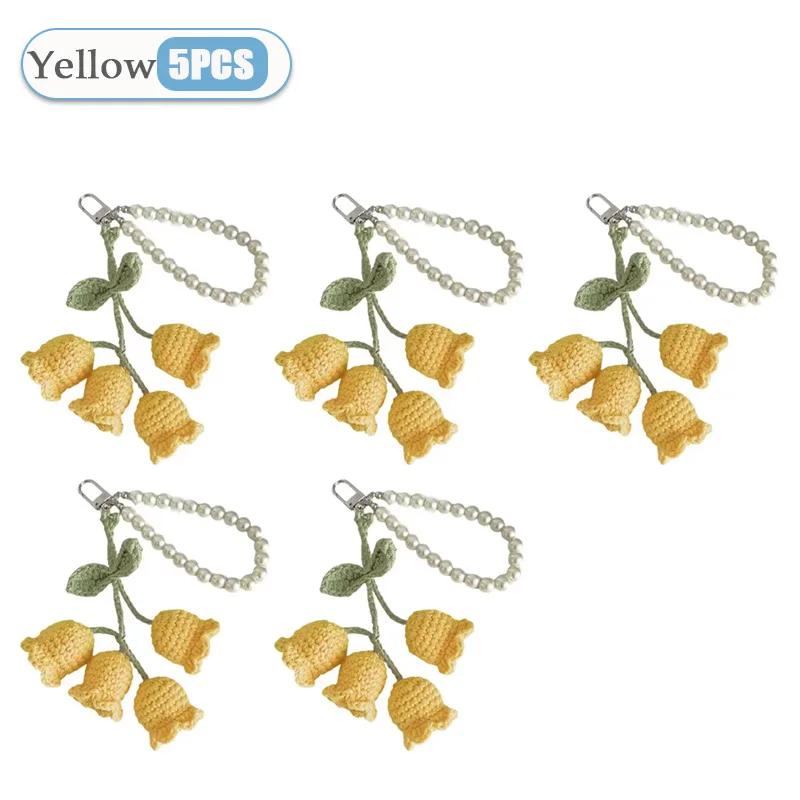 1-20PCS Creative Wool Crocheted Bolling Orchid Key Ring Ins Cute Girl Pearl Chain Key Chain Handmade Knitted Bag Pendant Gifts