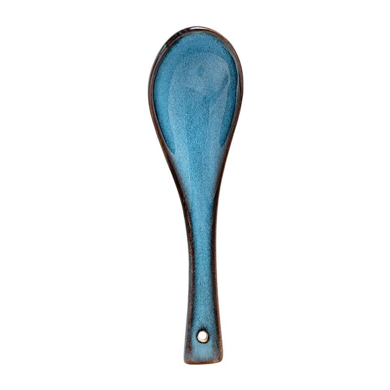 Creative Star Blue Ceramic Spoon Spoon Drinking Spoon Household Small Spoon Tableware Porridge Spoon Dessert Spoon Hotel Dining Spoon