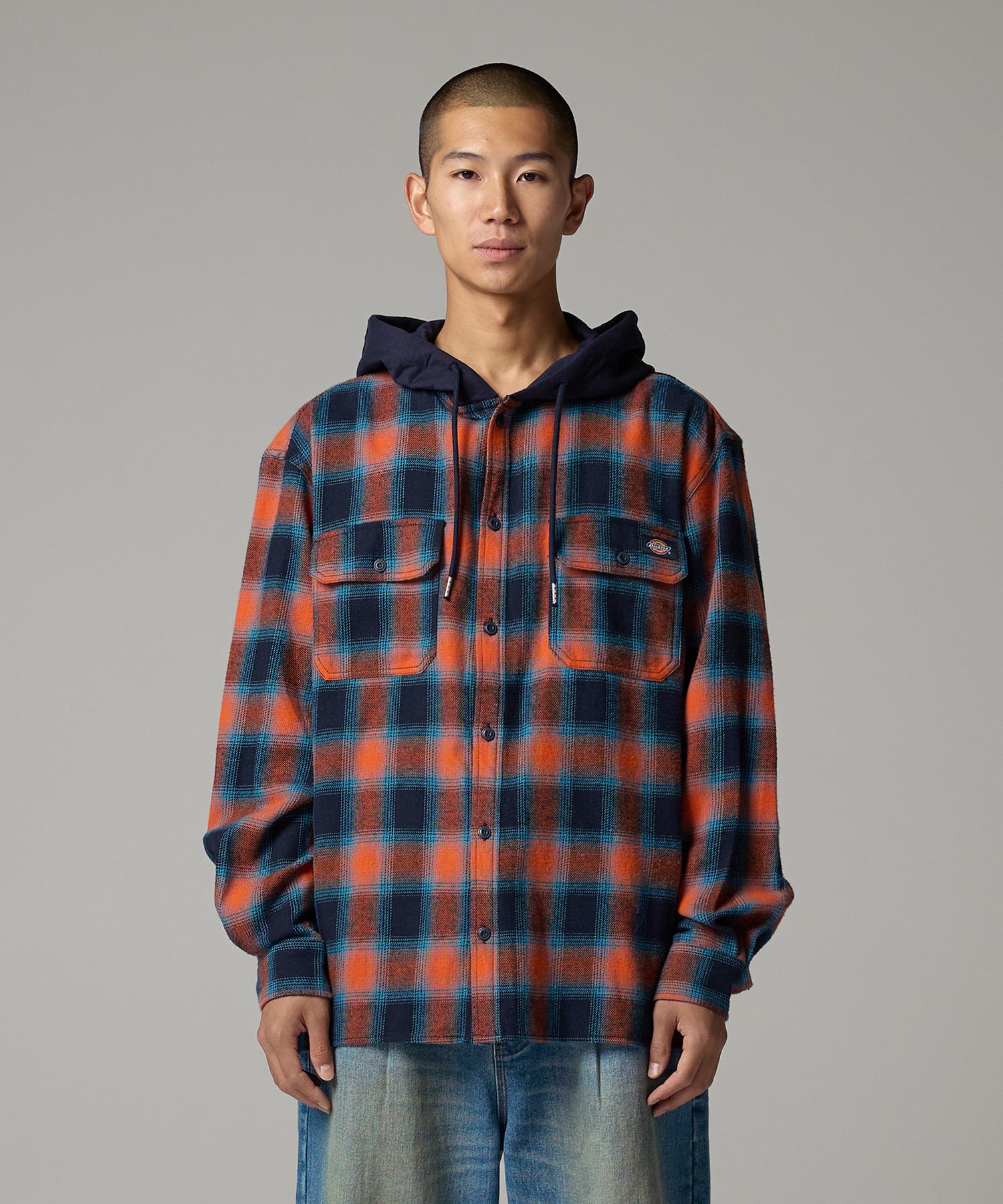 DICKIES Hooded Flannel Shirt Orange Orange/Xl