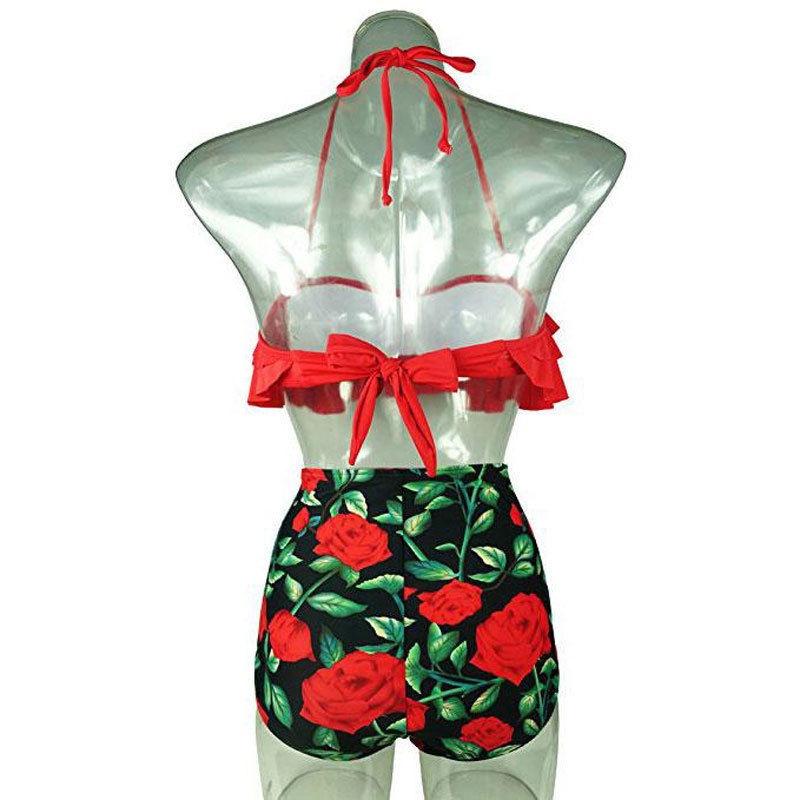 Damen Blumen High Waist Bikini Set Stilvolle Bademode Gepolstert Übergröße Badeanzug