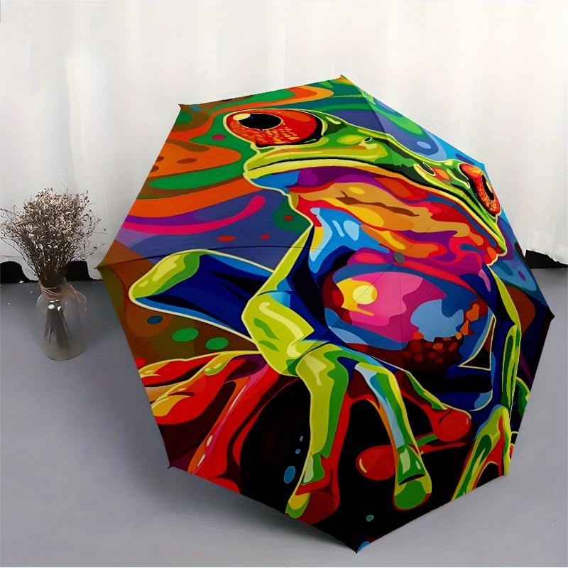 1pc Frog Colors Automatic Open/Close Umbrella Sturdy Iron Frame, Compact Travel UmbrellaIntricate Design Umbrella a0829077