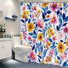 1 piece blue leaves and pink shower curtain, polyester fabric, machine washable, suitable for bathroom decoration