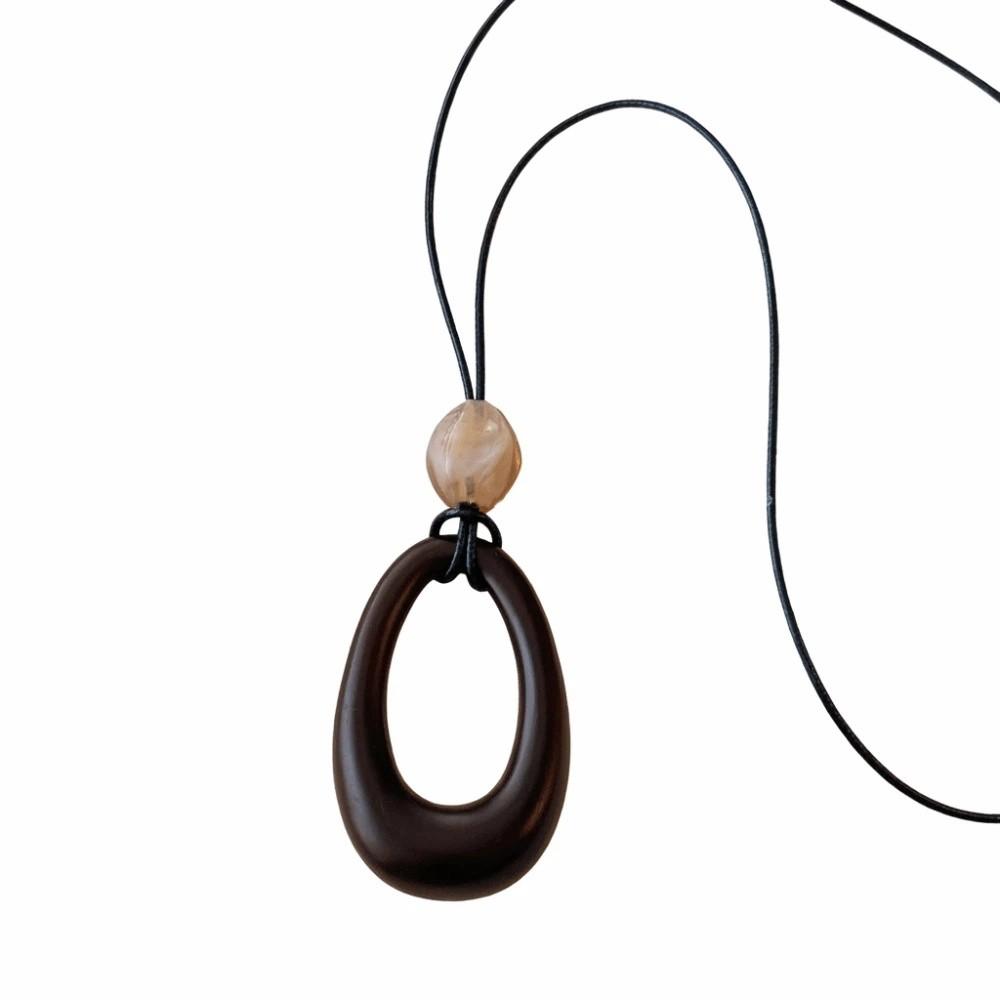 Hollow Heart Geometric Pendant Necklace Adjustable Rope Long Chain Resin Necklace Vintage