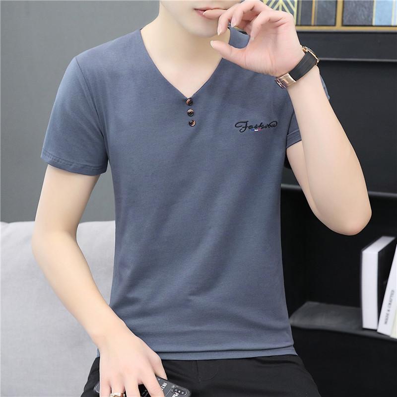 

Летняя футболка из тонкого ледяного шелка с короткими рукавами, мужская летняя повседневная футболка с половиной рукавов и v-образным вырезом XXXL кадет серый