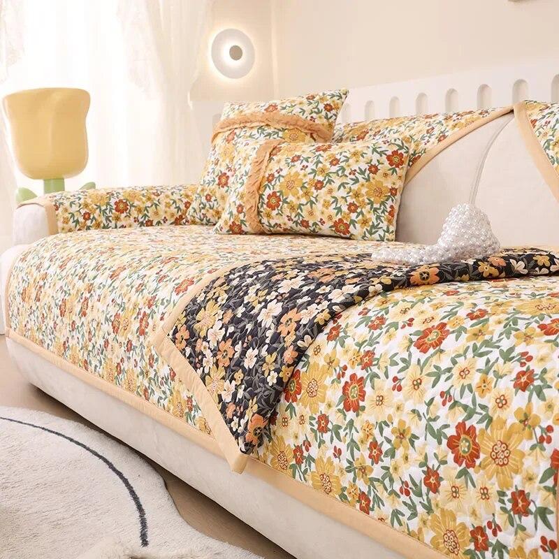 Baumwolle Ländlich Floral Couchkissen Bequem Atmungsaktiv Rutschfest Sofa Handtuch Vielseitig Hochwertig Weich Wohnzimmer Dekoration