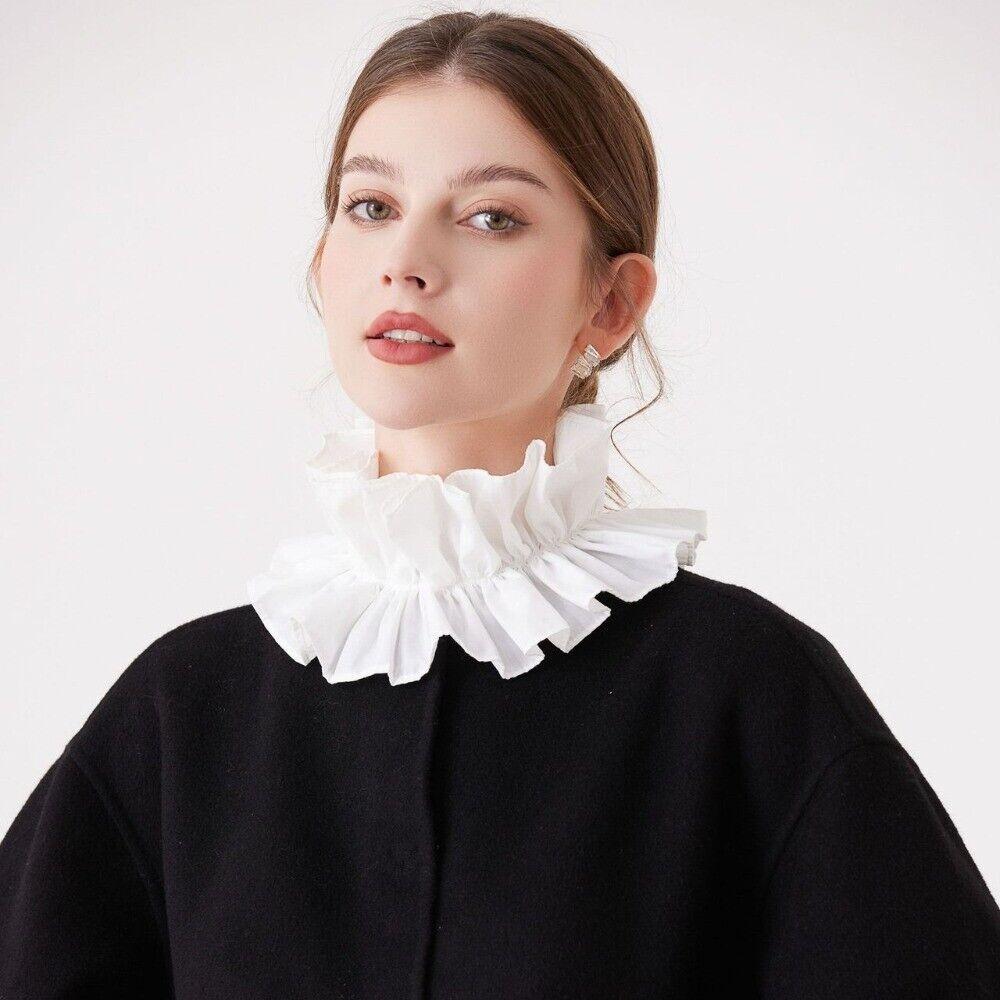 Detachable Fake Collar Black White Solid Color Decorative Collar Ruffled Neck Lace Cotton Stand Up Collar