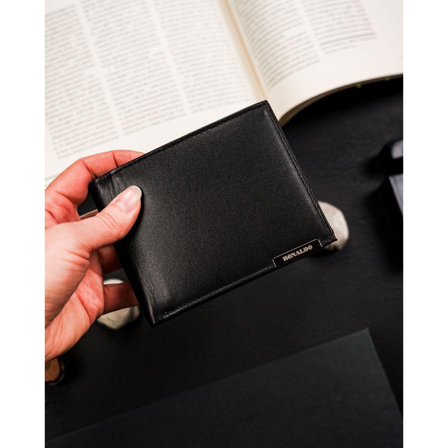 Horizontal, Leather, Black Men's Wallet Without an External Clasp - Ronaldo