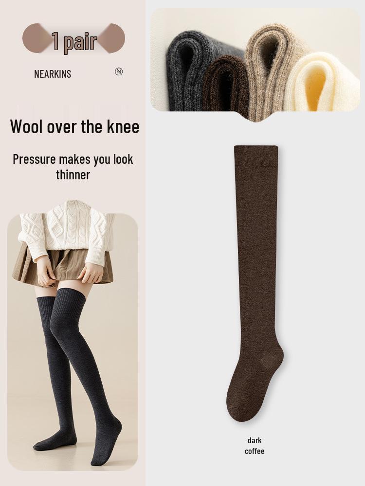 Women's Coffee Wool Compression Socks: Slimming, Non-Slip, Warm JK Long Socks for Spring, Autumn, and Winter