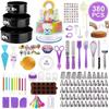 380-Piece Cake Decorating Kit With Rotating Turntable Stainless Steel Tips TPU Piping Bags Baking Pan Set