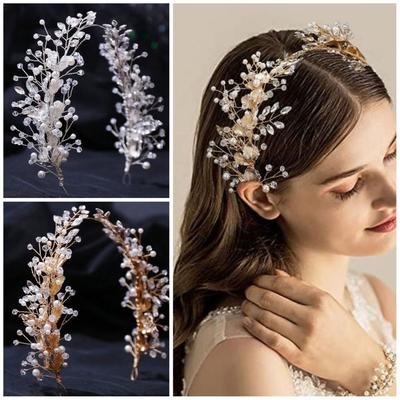 Zinc Zinc Alloy Leaf Crystal Headpiece Beaded Bridal Tiara Hair Vine Luxury Rhinestone Head Chain  Pageant
