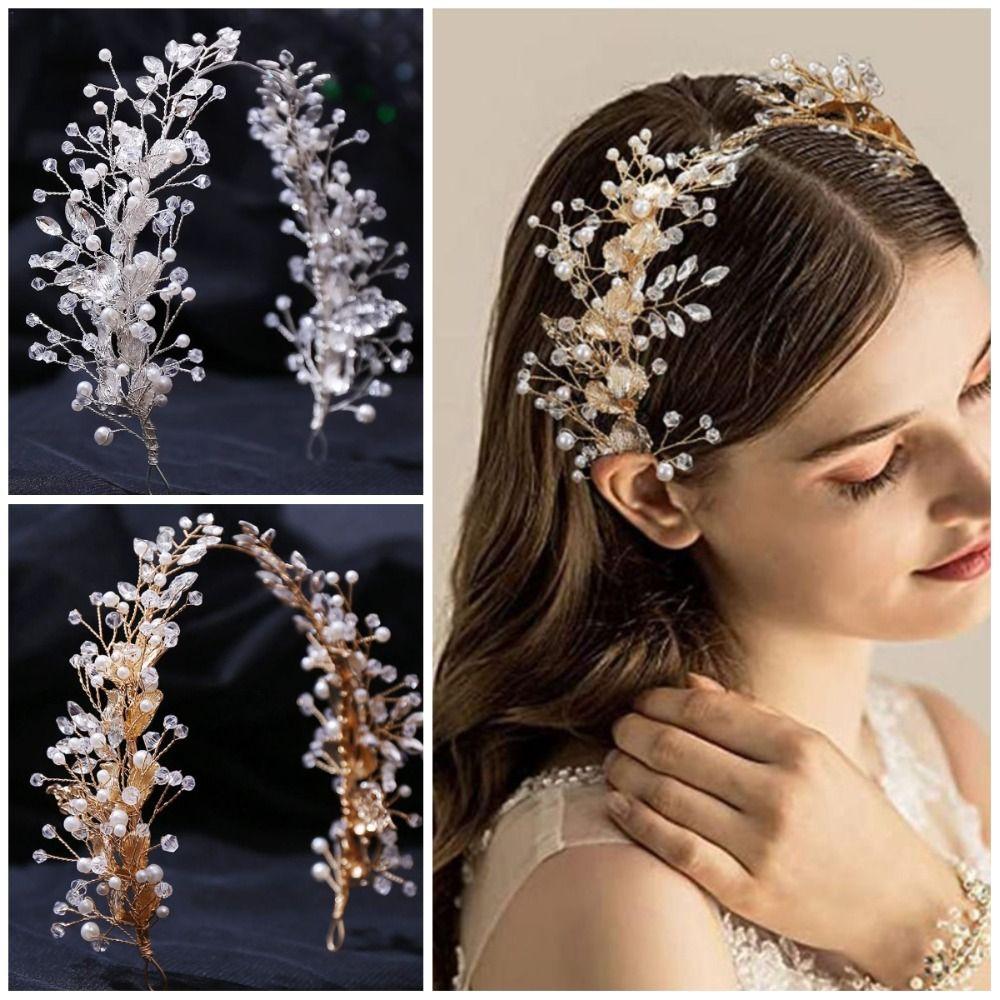 Beaded Bridal Headband Zinc Zinc Alloy Leaf Bridal Tiara Hair Vine Premium Women Hair Jewelry  Bridesmaids