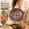8 Zoll Böhmische Keramikplatte Handbemaltes Mandala Keramik-Essteller Tiefer Teller Runder Unterglasur Servierteller Familientreffen