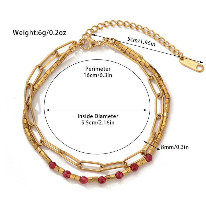 Boheme Stil Titanium Stål Dobbelt Lag Armbånd Med Natursten Perler Kvinder Galvaniseret Finish Geometrisk Cirkulær
