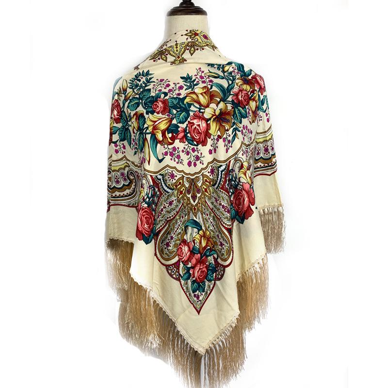 Russian Retro Ethnic Tassel Scarf – Xinjiang Women s Shawl 135*135 cm including tassels