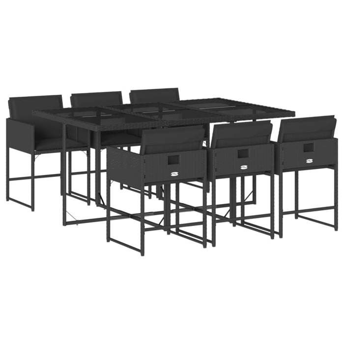 VidaXL Ensemble à manger de jardin coussins 7pcs Noir Résine tressée 3278034