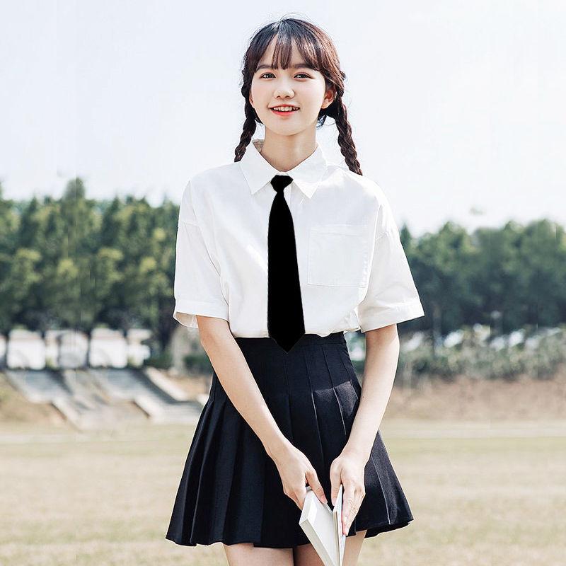 Women's White Short-Sleeve Bow Blouse - Sweet Chic JK Uniform Style