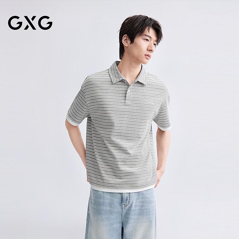 GXG Men s Striped Faux Two-Piece Embroidered Polo Shirt 3XL
