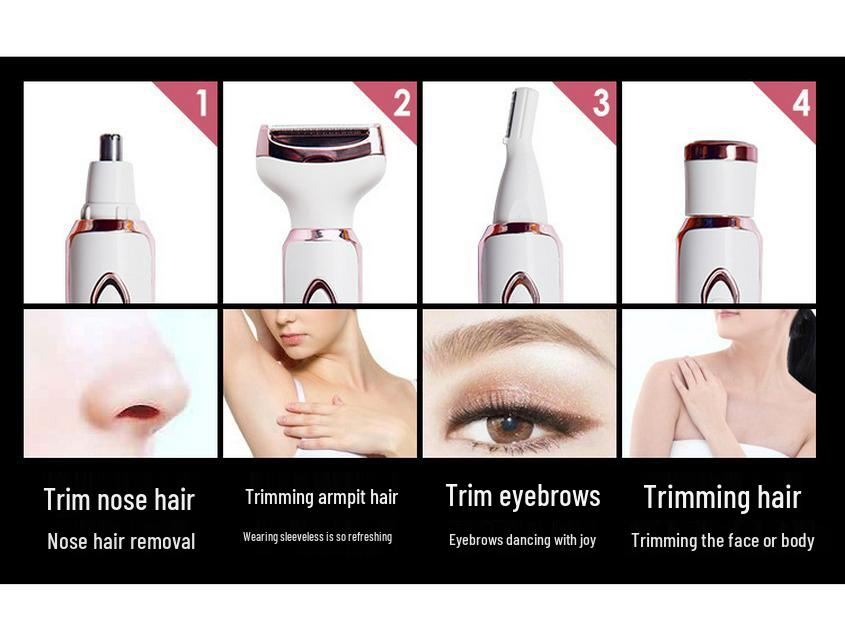 4-in-1 Women's Electric Shaver with USB Charging - Eyebrow Trimmer, Hair Removal for Sideburns, Underarms, Legs, and Bikini Area
