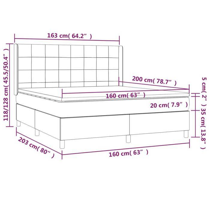 VidaXL Sommier à Lattes de Lit avec Matelas et LED, Lit Rembourré, Lit Double, Lit Adulte de Chambre à Coucher Intérieur, 3138890