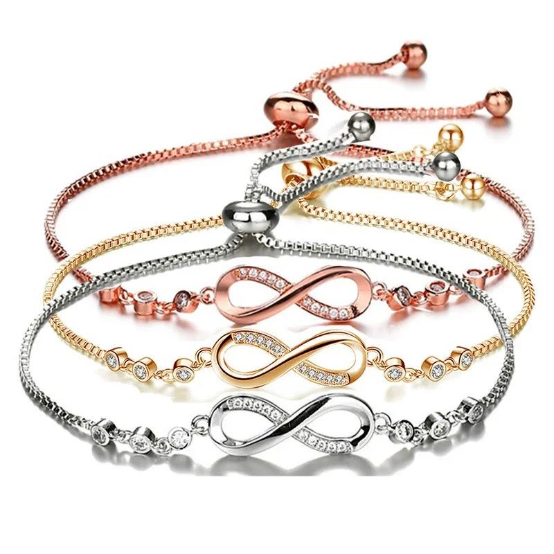 Silver Infinity Adjustable Bracelet For Women Lucky Symbol Zircon Bracelet Fashion 8 Word Bracelet Jewelry Valentine's Day Gift