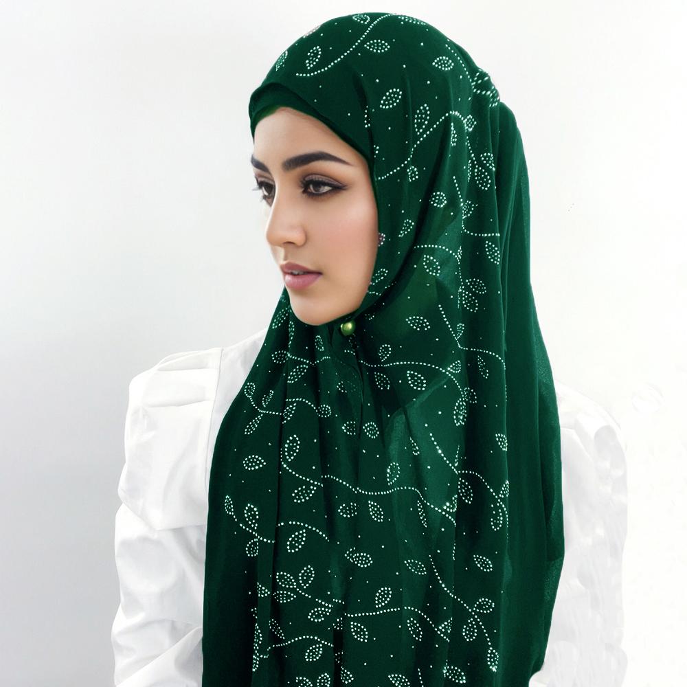 Fashion Women Chiffon Scarf Leaf Diamond Crystal Scarf Hijab Shawls Wraps Muslim Hijab Scarf