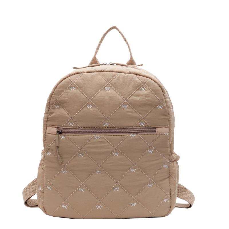 Schoolbag1011 New Large Capacity Lightweight Backpack Fashion Going Out Travel Bag Rhombus Cotton Clothing Bow Casual Backpack