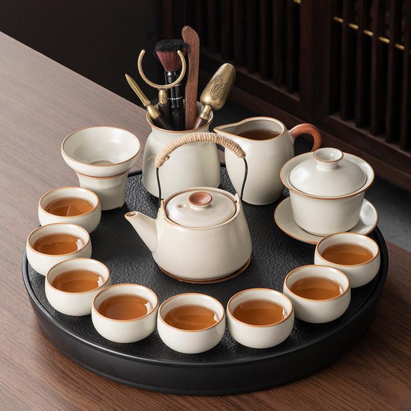 

Ru kiln ceramic kung fu tea set, home office tea drinking tea, special teapot tea cup tea table, a complete set