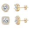 4 pair Stud Earrings for Women Men Gold Plated Hypoallergenic Silver Post Earrings Big Brilliant Simulated Diamond