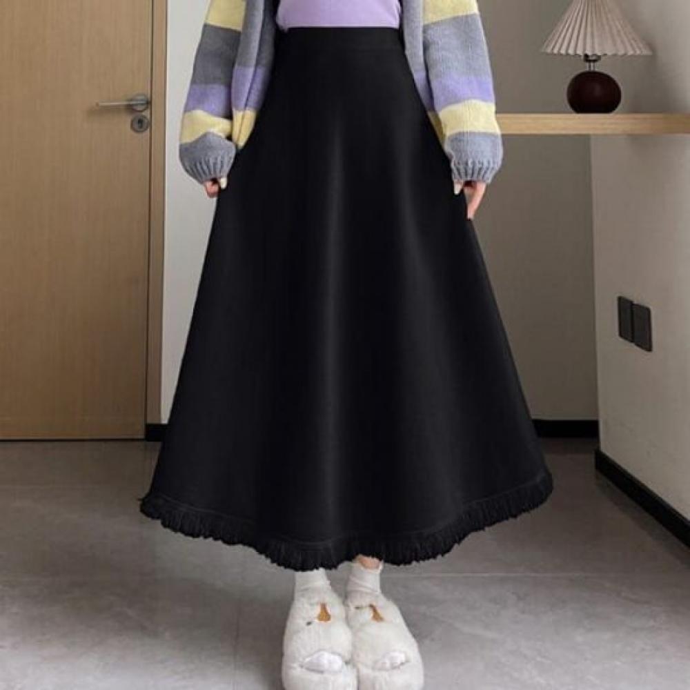 Navava Women S Warm Hem Fringe Banding Knit Skirt nS433