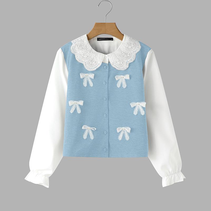ZANZEA Women Casual Doll Collar Loose Long Sleeve Patchwork Blouse