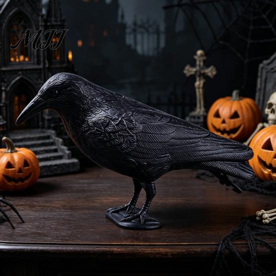 Window Decoration Crow Realistic Design Ornament, with Feather Texture Statue Texture, Stable Base Waterproof Sun-Resistant Gothic