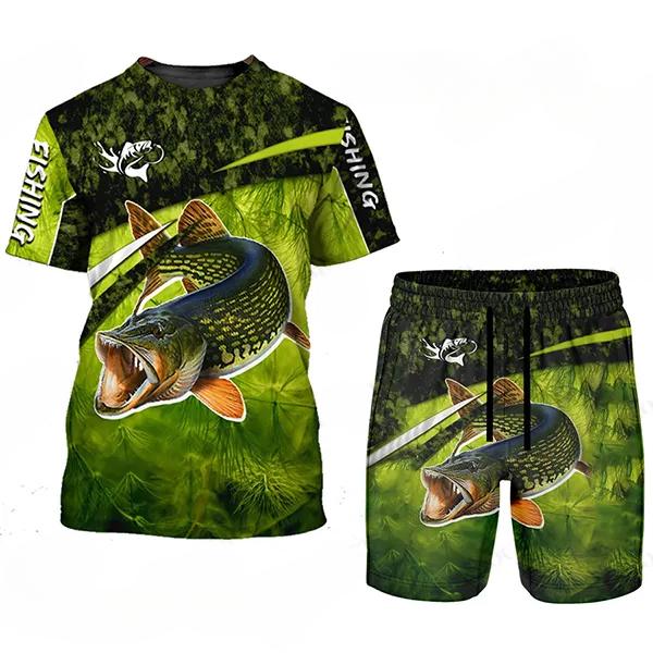 T Shirt & Shorts Sets 2piece Suit for Mens Fish Pattern Print Short Sleeve Tracksuit Leisure 3D Polyester Man's Set