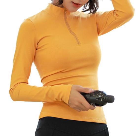 T-shirt da Donna a Manica Lunga, Colore Unico, Mezza Zip, Asciugatura Rapida, Blusa da Fitness e Palestra