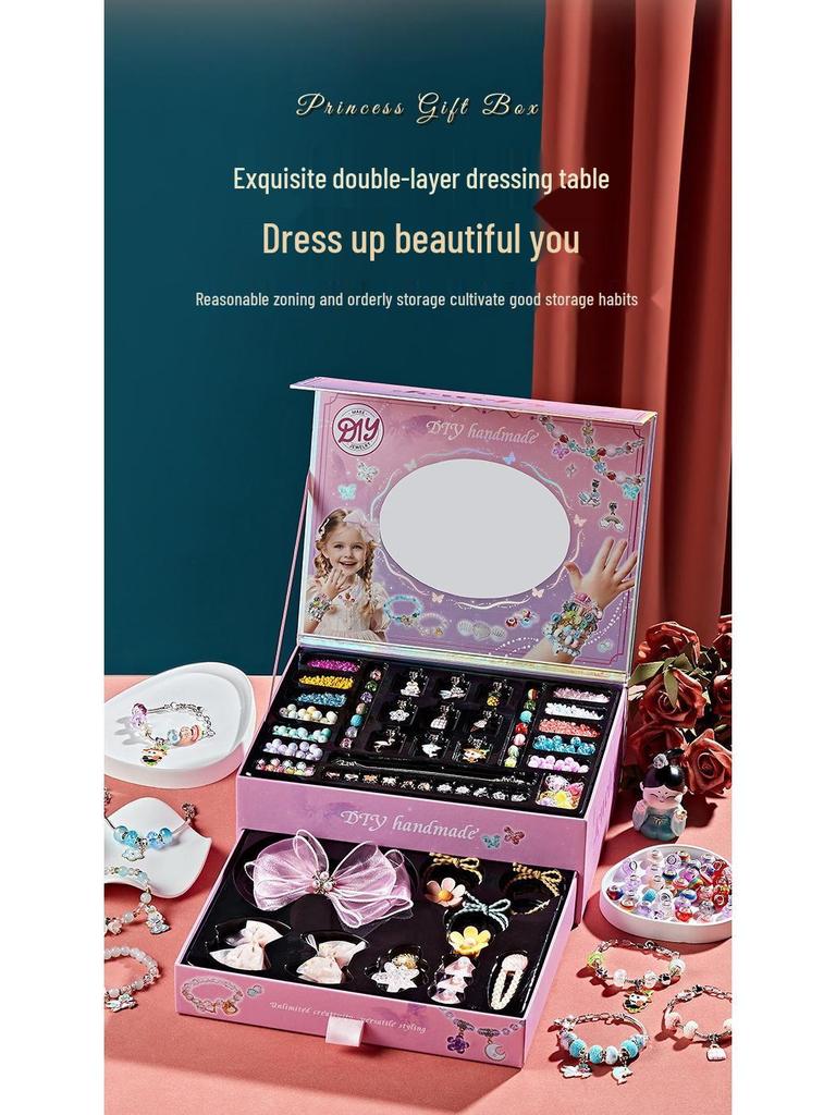 Conjunto de Presente Pulseira de Contas Feita à Mão e Caixa de Joias para Aniversário de Menina