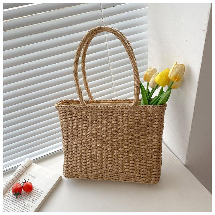 Vintage Straw Woven Bag Large Capacity Tote Bag Woven Shoulder Bag Fashionable and Versatile Handbag Vacation Style Beach Bag