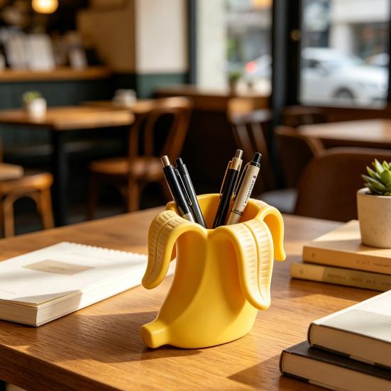 3D Printed Banana Shaped Pen Holder Compact Desk Organizer Storage Decoration for Brushes Stationery Beauty Tools