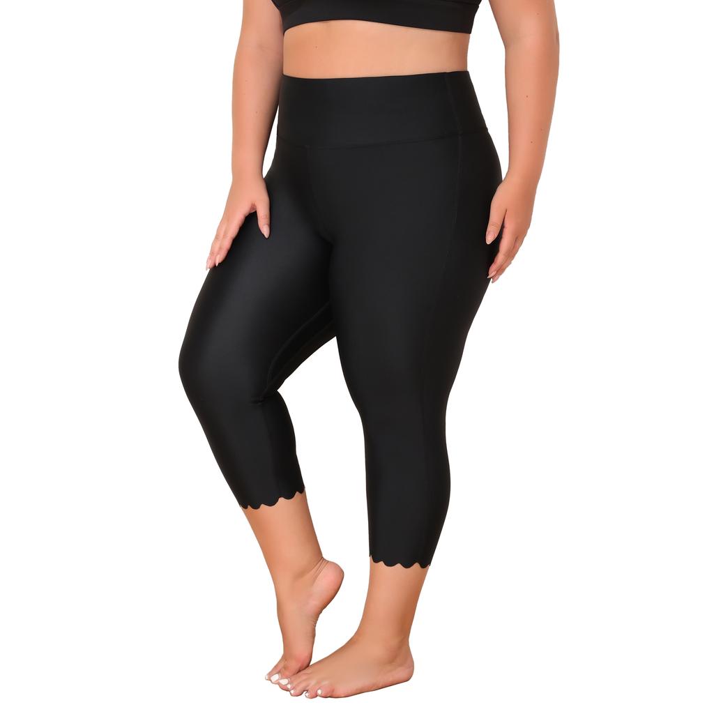 CHARMLEAKS Plus Size Swim Pants for Women High Waisted Swim Capris Waistband Pockets Swim Shorts Swimming Leggings